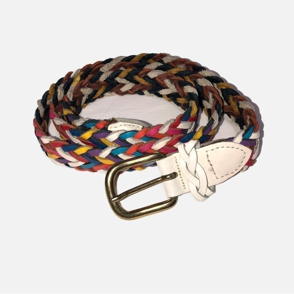 Belt Braided White Multicolor Argentina Leather Size M/L Rainbow Pride Unisex